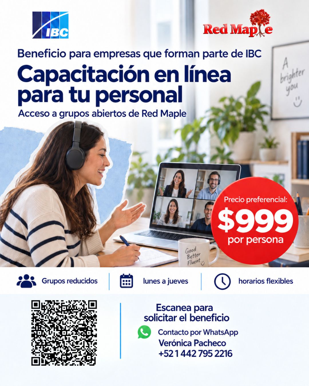 Flyer del beneficio de capacitación en línea para personal de empresas IBC