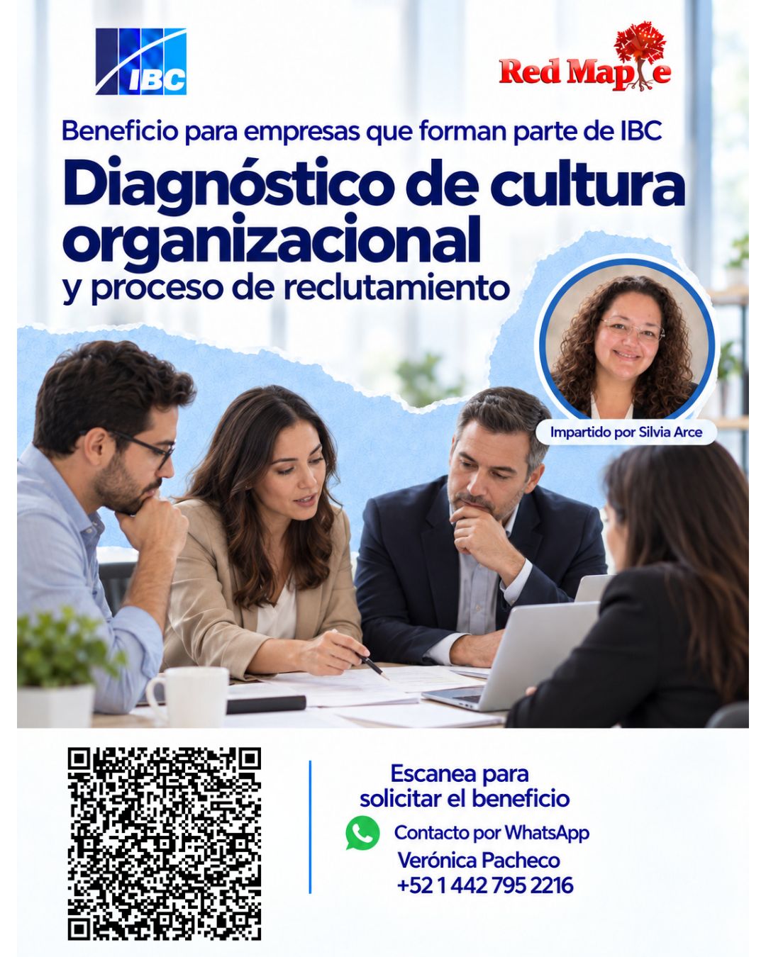 Flyer del diagnóstico de cultura organizacional y proceso de reclutamiento con Silvia Arce