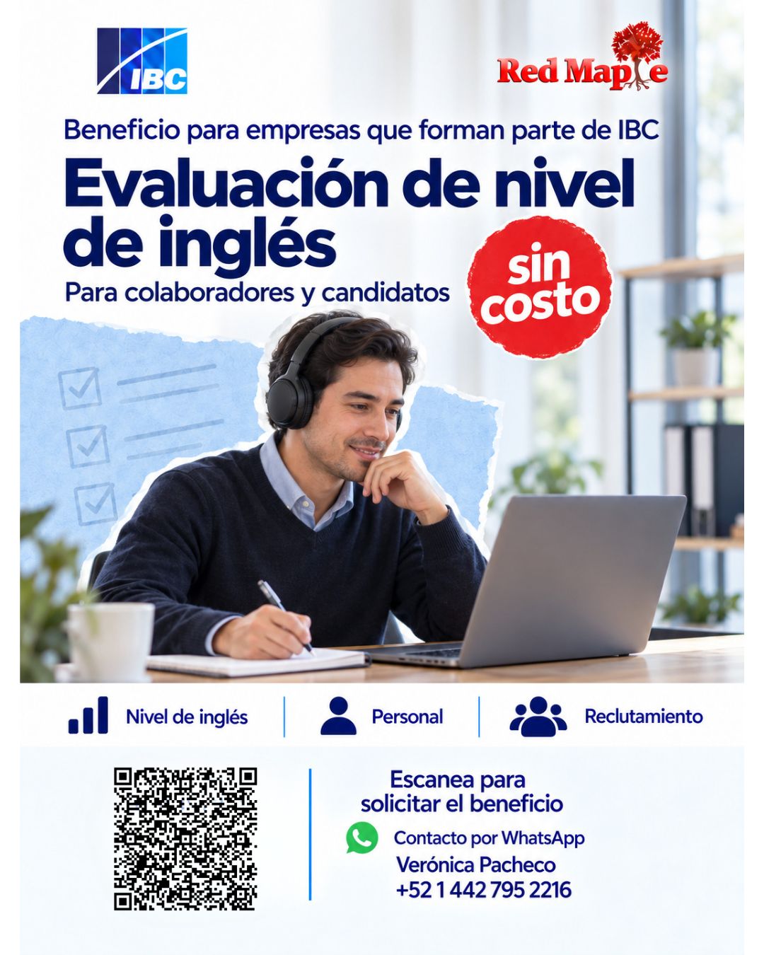 Flyer del beneficio de evaluación de nivel de inglés sin costo